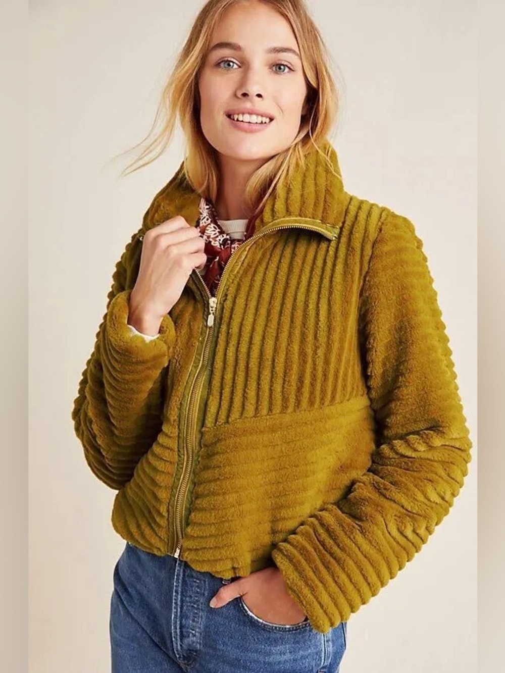 Like New By Anthropologie Natasha Faux Fur Jacket Bomber Jacket, Mustard, Size M